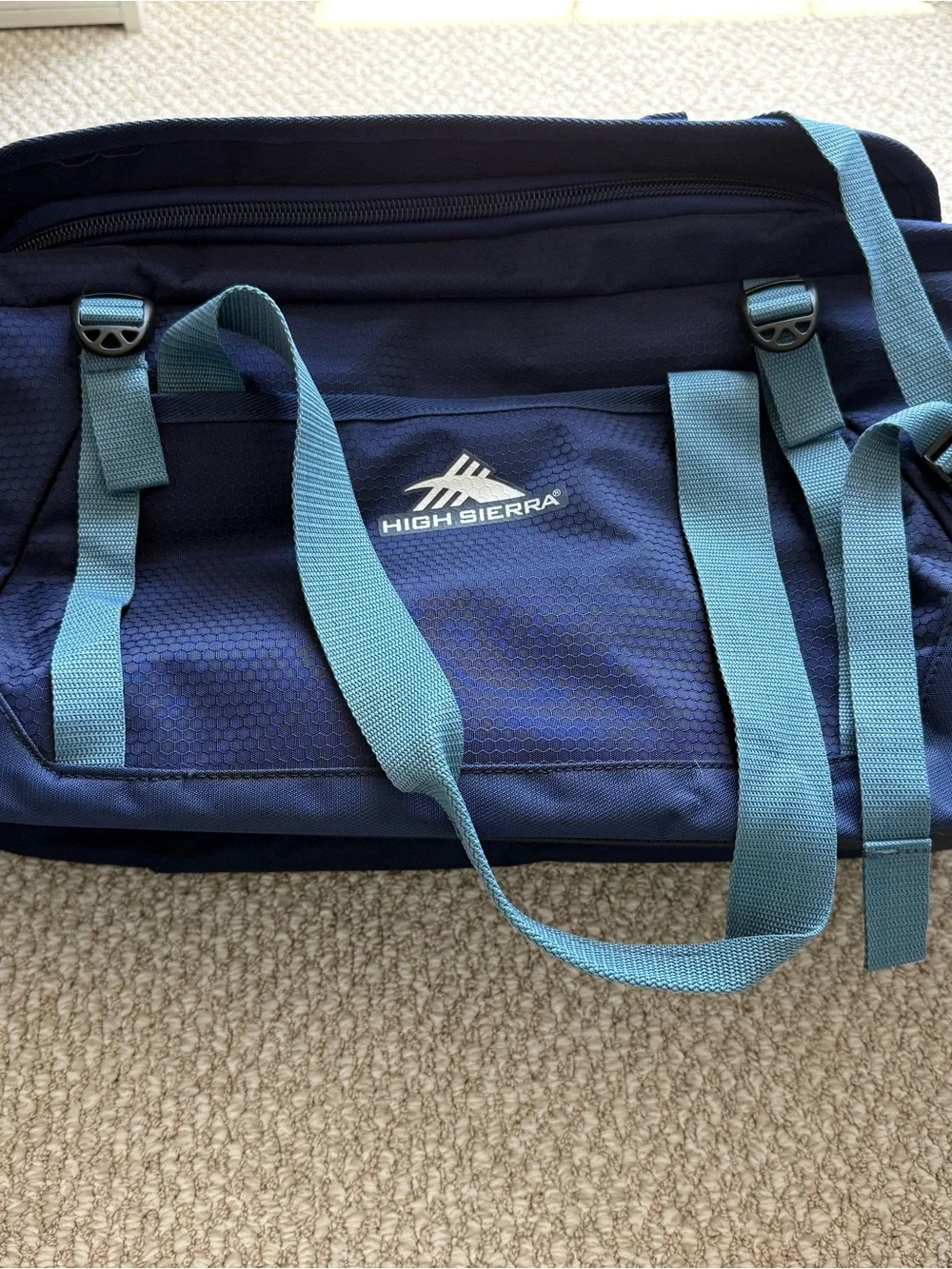 High Sierra Navy and Teal Backpack Duffle Bag Fairlead 64L
